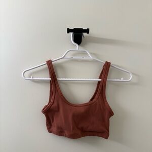 TNA Ribbed Scoop Neck Sports Bra in Rust Brown